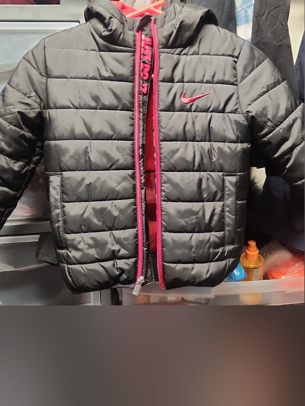 Kids Nike Black Puffer Jacket with Red Accents